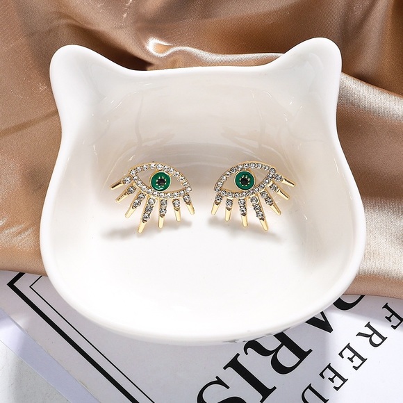 2/$20! Gold Crystal Pave Evil Eye Stud Earrings - Picture 2 of 14